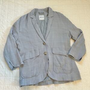 Madewell Cotton-Linen Relaxed Larsen Blazer Windowpane Blue Large